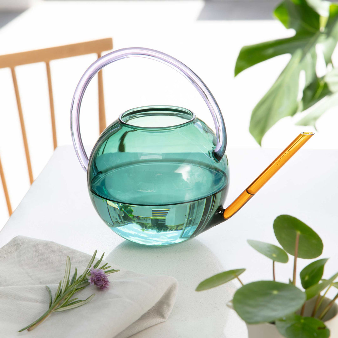 PABLO GLASS WATERING CAN - Glas-Blumen-Gießkanne - Blaugrün & Lila
