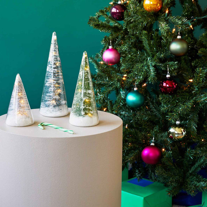 WINTER SPRUCE - Glas-Tannenbäume mit LED Beleuchtung - 3er Set