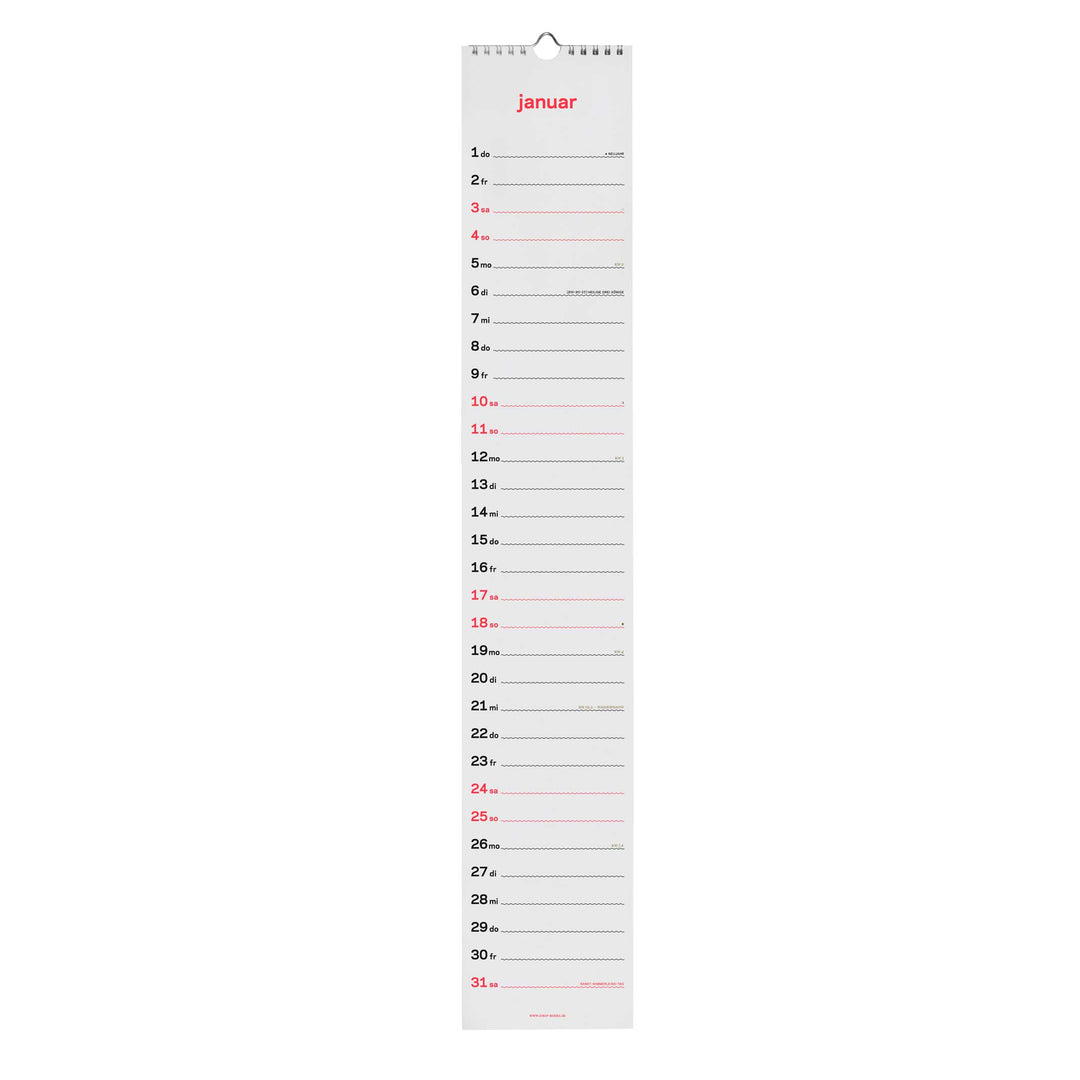 zweitausend&sechsundzwanzig - STREIFENKALENDER 2026 - Neon-Korall Schwarz Gold - 12×69 cm | rikiki