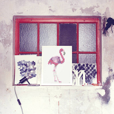 Pixelart - Klebeposter 'flamingo'