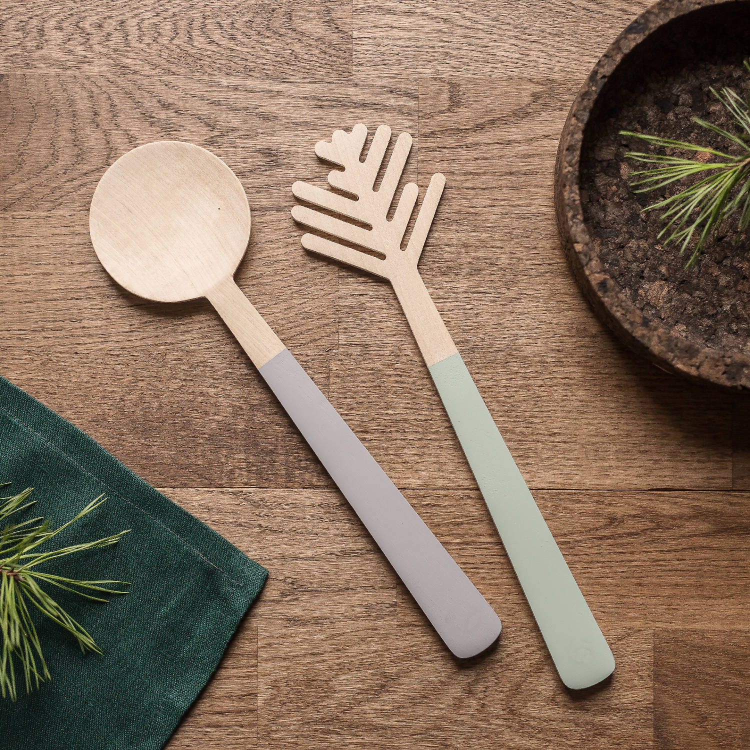 Salatbesteck-Set aus Holz 'KIEFERNNADEL'