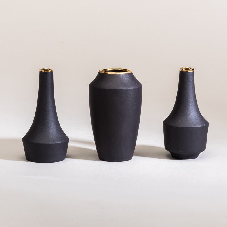 Mini-Vasen-Set mit Goldrand
