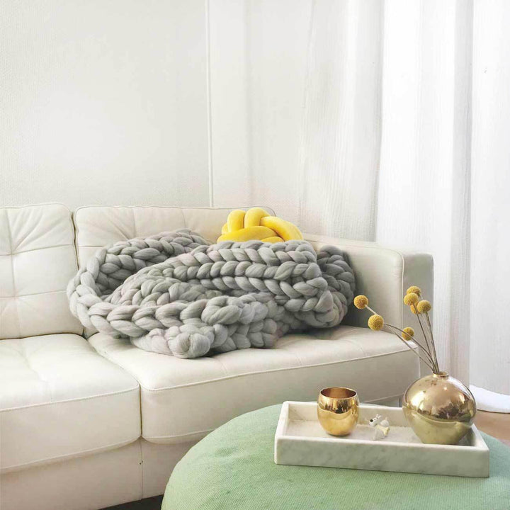 Wool blanket 'Cosima Chunky Knit Light Grey'