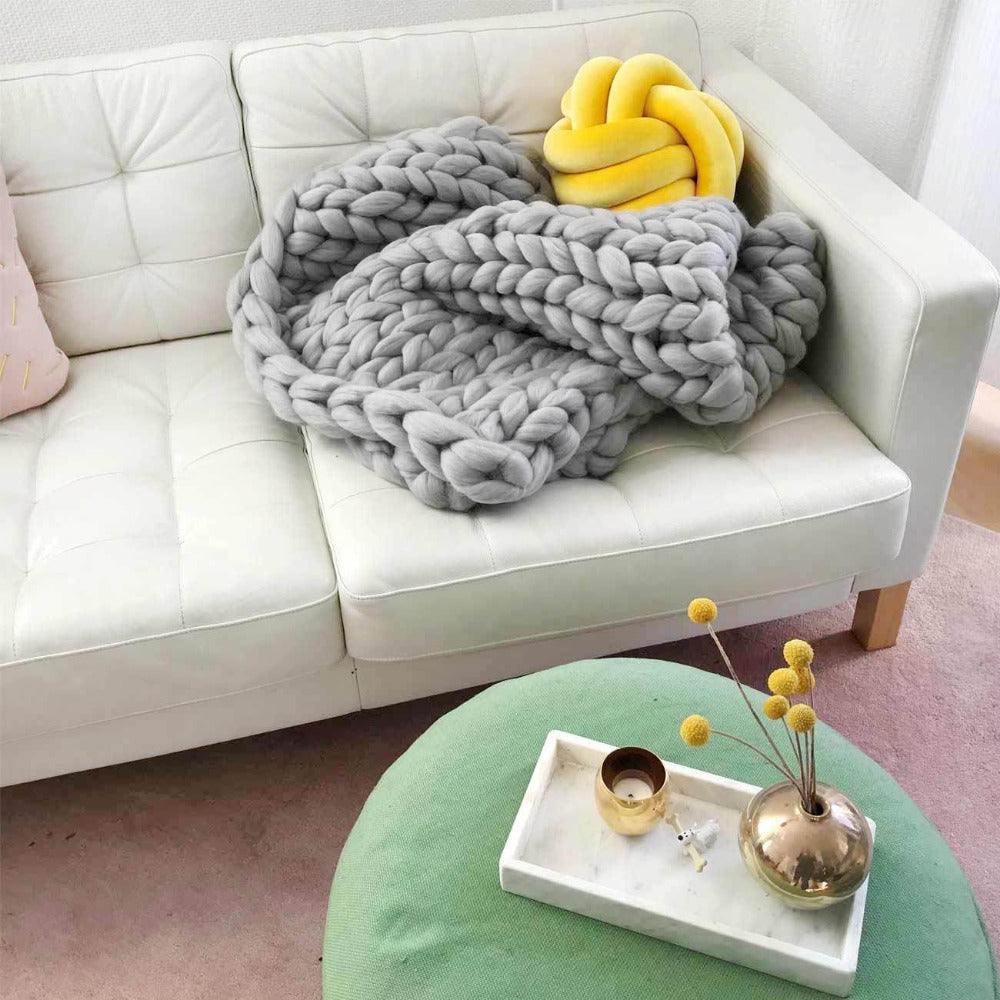Wool blanket 'Cosima Chunky Knit Light Grey'