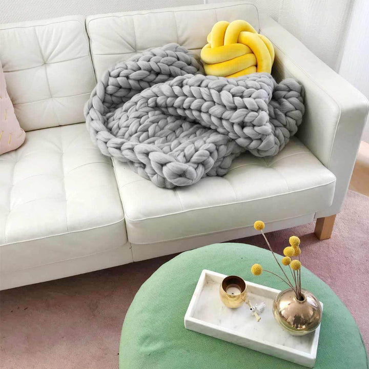 Wool blanket 'Cosima Chunky Knit Light Grey'