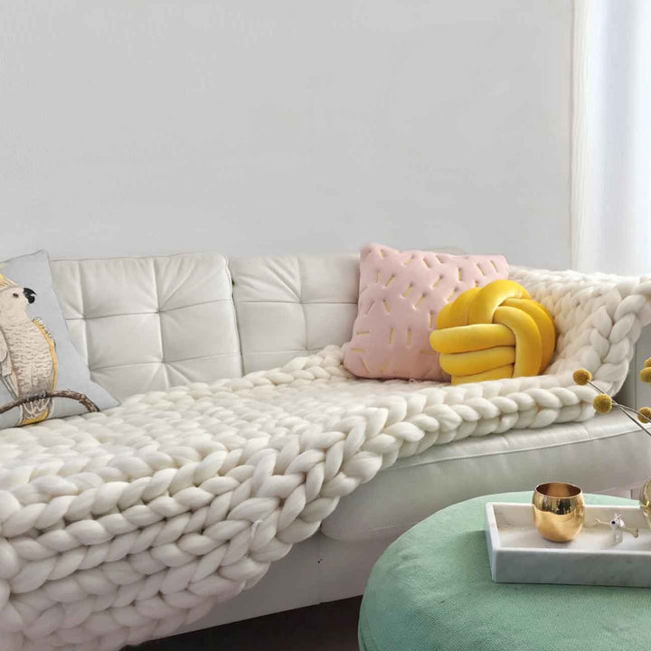 Wool blanket 'Cosima Chunky Knit White'