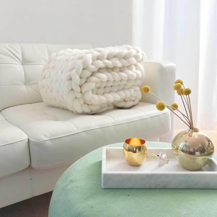 Wool blanket 'Cosima Chunky Knit White'