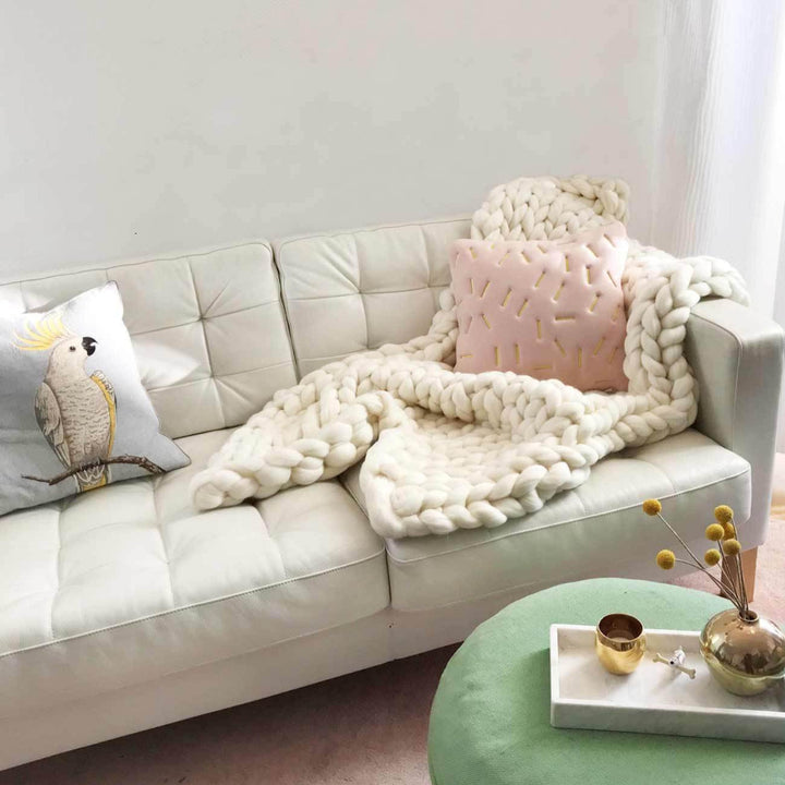 Wool blanket 'Cosima Chunky Knit White'